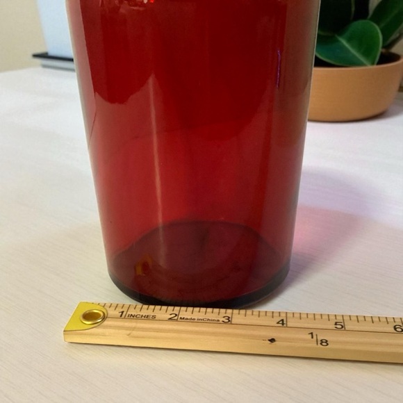 Vintage ROYAL RUBY RED GLASS PYREX BOTTLE with STOPPER Empty 10in tall - Picture 5 of 8